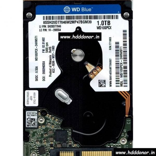 WD10SPCX-24HWST1, DCM HHTJKH0, 16-200554, 2060-771983-003 REV A, Western Digital 1 TB SATA 2.5″ Donor Hard Drive