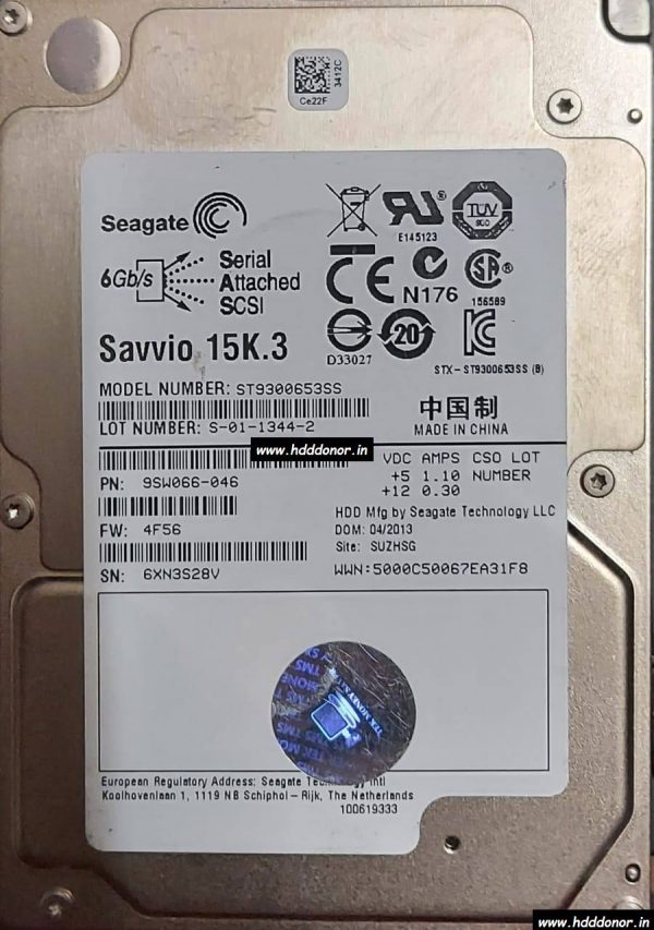 Seagate Savvio ST9300653SS, 9SW066-046, FW: 4F56, 100617020 REV A, 300 GB SCSI 2.5″ Donor Hard Disk Drive