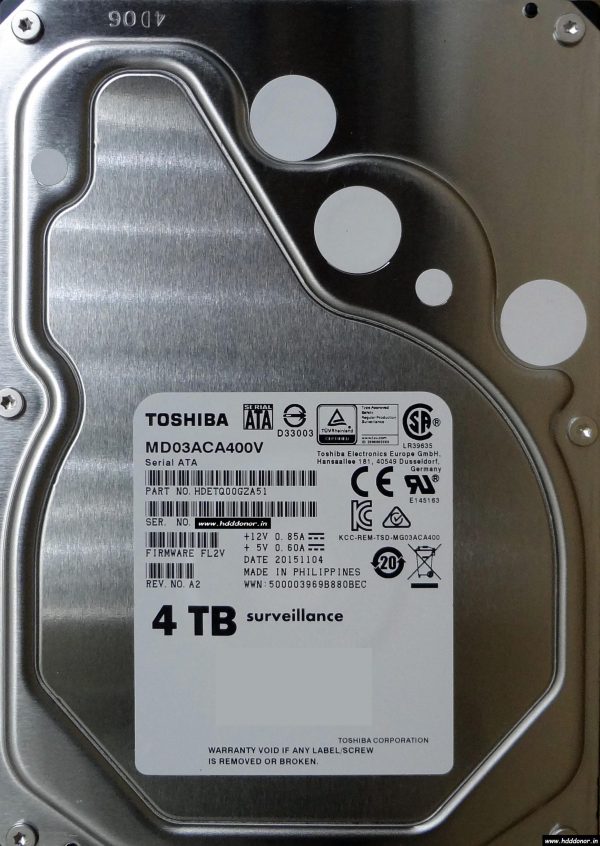 MD03ACA400V, HDETQ00GZA51, FL2V A2, G003220A, Toshiba Surveillance 4 TB SATA 3.5″ Donor Hard Disk Drive