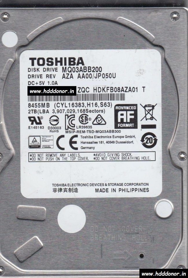 MQ03ABB200, AZA AA00/JP050U, HDKFB08AZA01 T, G3918A, Toshiba 2 TB SATA 2.5″  Donor Hard Disk Drive