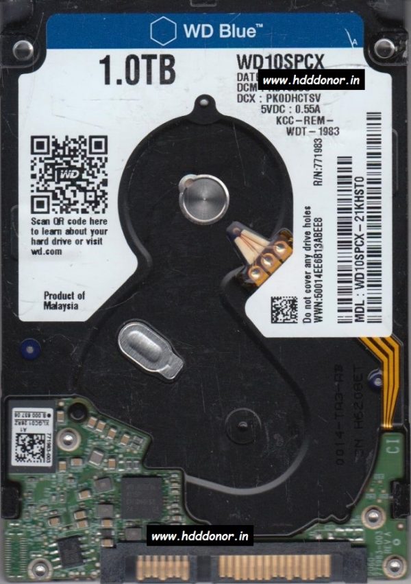 WD10SPCX-21KHST0, DCM HHTJKH0, 2060-771983-003 REV A, Western Digital 1 TB SATA 2.5″ Donor Hard Disk Drive