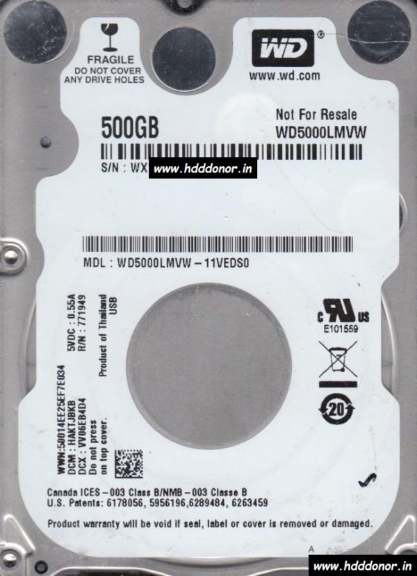 WD5000LMVW-11VEDS0, HHMTJABB, 2060-771949-000 REV P1, Western Digital 500 GB USB 2.5″ Donor Hard Disk Drive