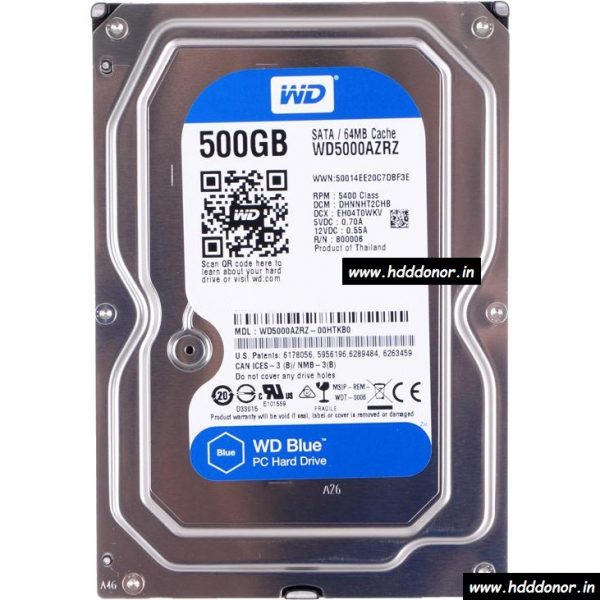 WD5000AZRZ-00HTKB0, DCM HANNKTJAHB, 2060-800006-001 REV P1, Western Digital 500 GB SATA 3.5″ Donor Hard Disk Drive