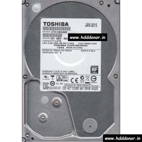 DT01ABA200V, ASA AB00 / BB0, HDKPJ25A1A01 S, 220 0A90380 01, TOSHIBA 2TB 3.5″ Donor Hard Disk Drive