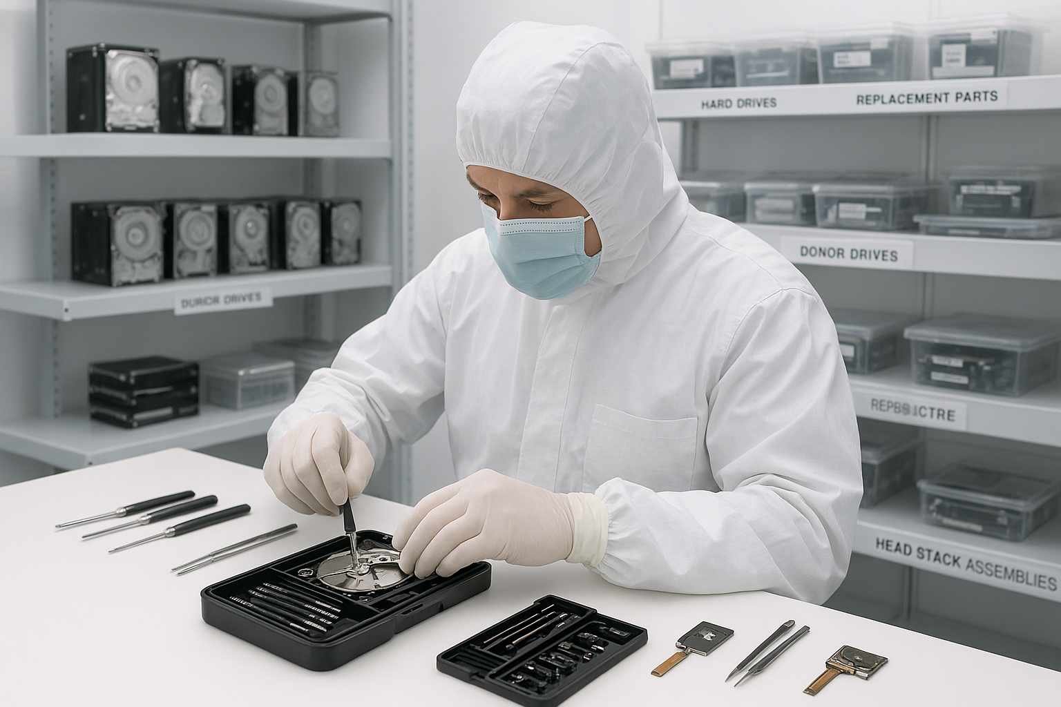 hard drive head replacement tools screwdrivers tweezers spudgers head stack assemblies torque drivers and anti static gloves for precise hdd repair visit www.hdddonor.in