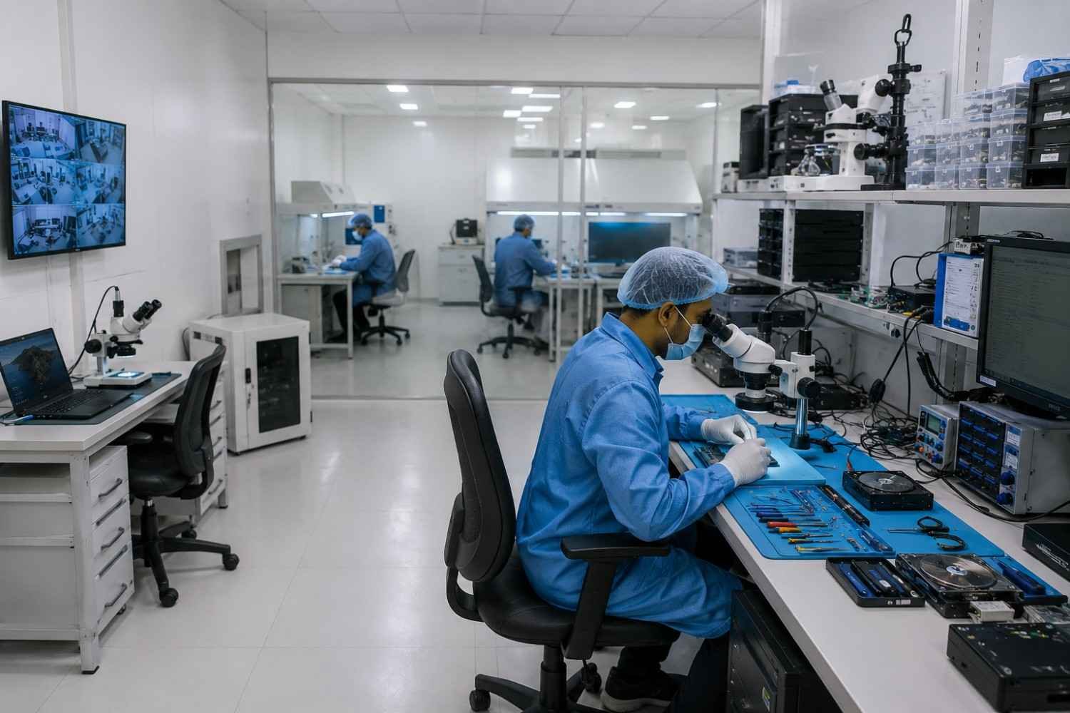 professional-data-recovery-lab-setup-hdd-recovery-digital-forensics-clean-room-esd-workbench-mobile-forensics-electronics-repair-www.hdddonor.in